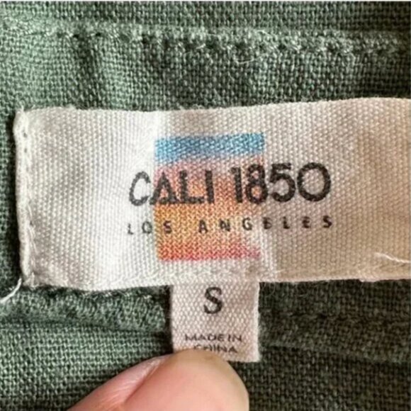 Cali 1850 Women's Olive Button Front Linen Blend Skirt with Attached Belt Size S - Picture 8 of 9